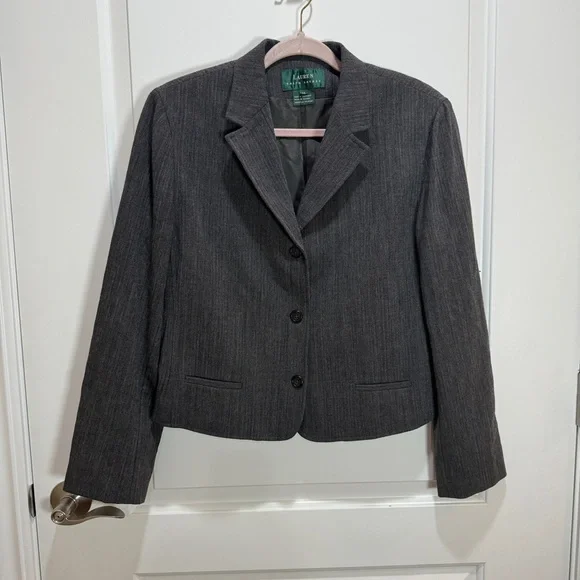 Ralph Lauren LRL Wool Blend 3 Button Blazer Jacket Women's Sz 14 Gray Academia - Picture 1 of 9